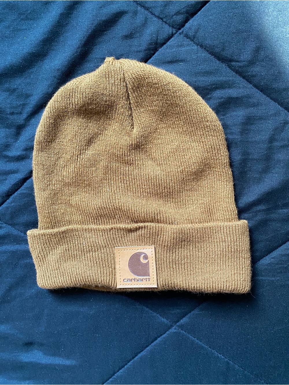 Carhartt Brown Knit Cuffed Beanie with Logo Patch